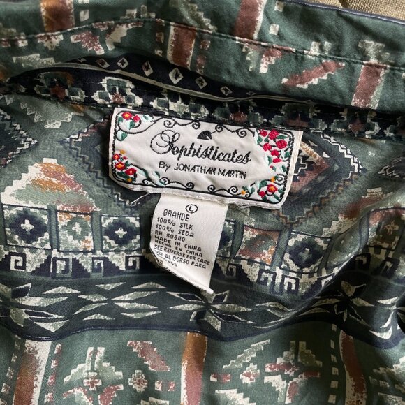 Western Style Silk Patterned Shirt, Size L - Picture 5 of 5